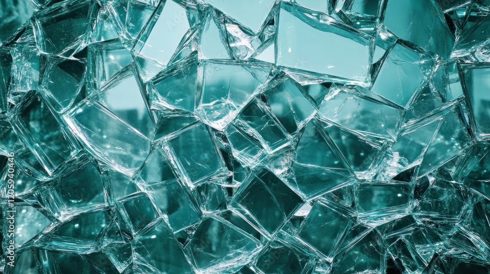 Aufkleber dynamic abstract shattered glass texture with dynamic lighting effect in aqua color