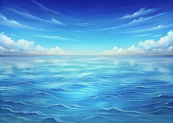 Obraz premium Serene Ocean Waves Under Bright Blue Sky with Fluffy Clouds