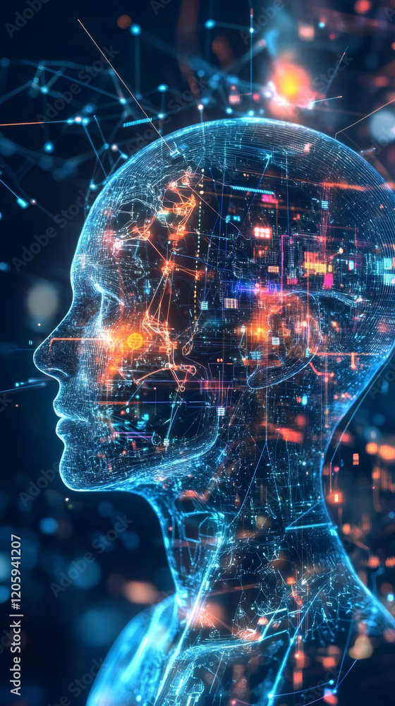 Leinwandbilder digital human face made of electronic circuits and connections representing artificial intelligence 