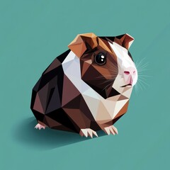 Triangular Guinea Pig Portrait, Green Background, Pet Illustration, Stock Photo