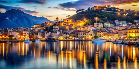 Fototapeta premium Formia Harbor Landscape, Italy - Bokeh Cityscape, March 2021