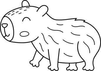 Obraz premium Vector black and white capybara icon. Cute capibara going somewhere with closed eyes. Funny line animal illustration isolated on white background. Comic guinea pig clipart or coloring page