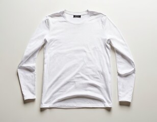 Fototapeta premium Stylish long-sleeve white shirt with a simple design, perfect for casual wear or layering.