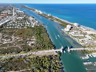 aerial view of Catos bridge and Jupiter Island
