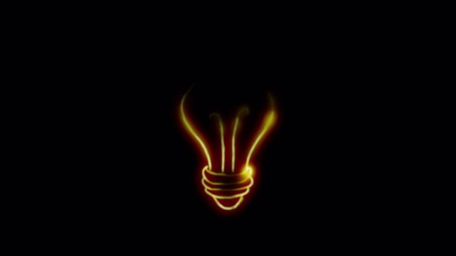 Neon scribble golden question mark animated icon turning into lighting electric bulb on a transparent alpha channel