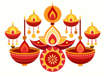 Diwali Oil Lamps with Hanging Diyas and Decorative Indian Design