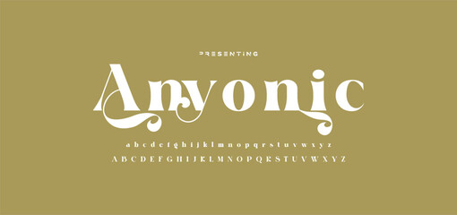 Luxury wedding alphabet letters font with tails. Typography elegant classic serif fonts and number decorative vintage retro concept for logo branding. vector illustration