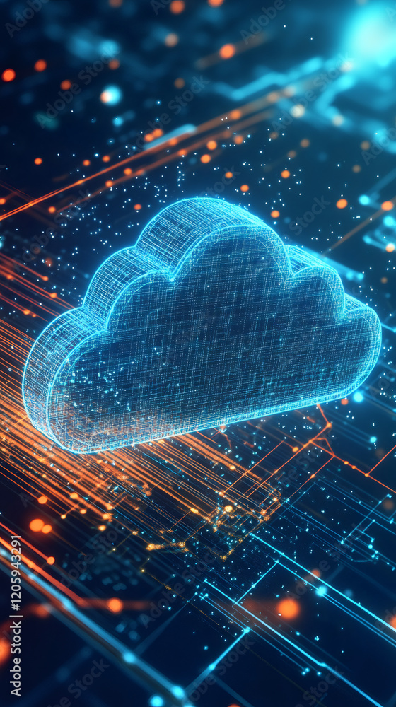 Aufkleber Cloud computing technology floating over an electronic circuit board, representing data storage and online services