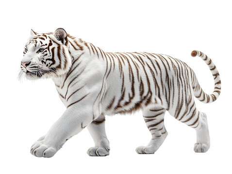 Side view of a white tiger isolated on transparent background - Powered by Adobe