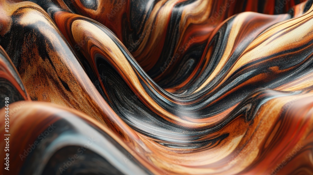 Poster abstract 3d design with swirling shapes and spheres on a mocha mousse color background