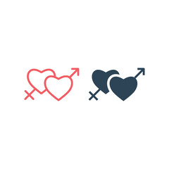 Valentine icons set : sex symbol. Gender signage and heart.