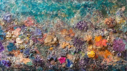 Abstract Textured Painting Of An Underwater Coral Reef Scene