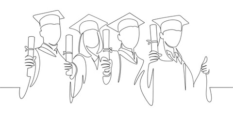 group of graduation people line art style vector illustration