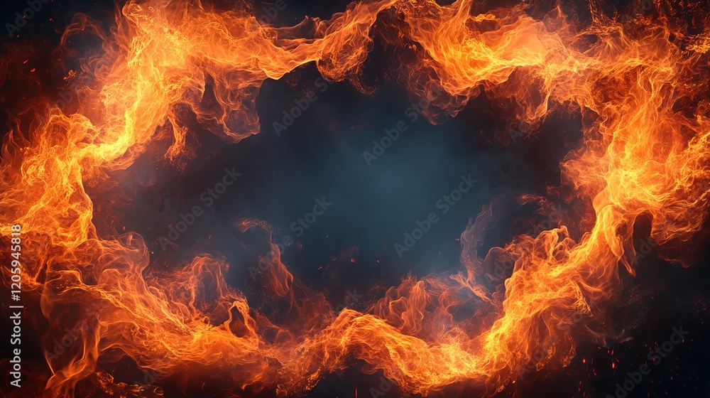 Aufkleber intense circle of fire illuminating dark background creating a fiery and dramatic visual contrast