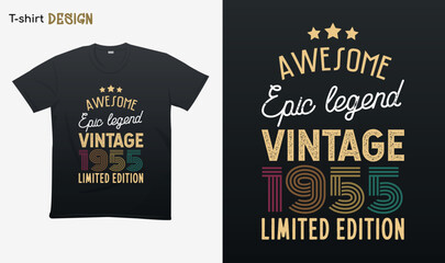 "Awesome epic legend vintage 1955 limited edition". Vintage birthday. Made in 1955. Retro vintage color shirt T-shirt mock up vector. Eps 10 vector