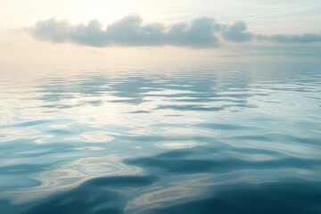 Obraz premium Photograph a calm body of water at sunrise, with soft light creating gentle reflections of clouds and sky