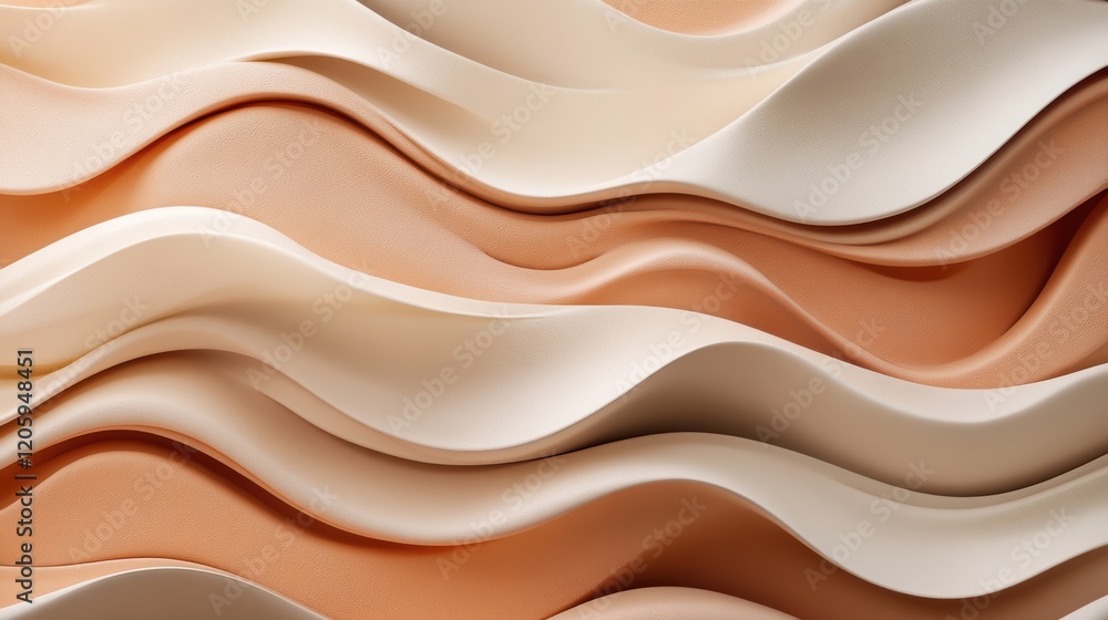 Poster beige abstract 3d design creating flowing waves on mocha mousse color background