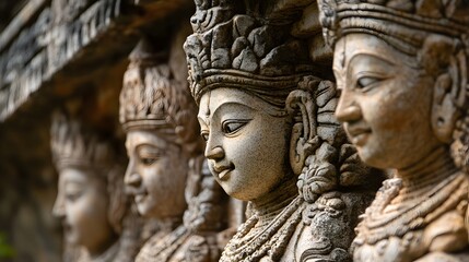 Ancient Stone Statues Of Deities In Profile