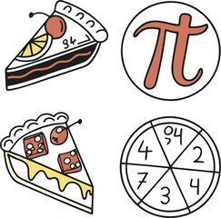 Creative Pi Day Illustration with Pie and Mathematical Symbols
