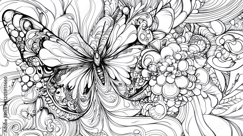 Poster an intricate design of a butterfly with delicate wings and swirling patterns, ideal for a nature-ins