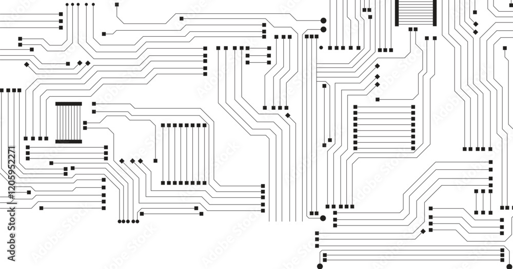 Poster circuit board seamless pattern, vector background. microchip technology electronics wallpaper repeat