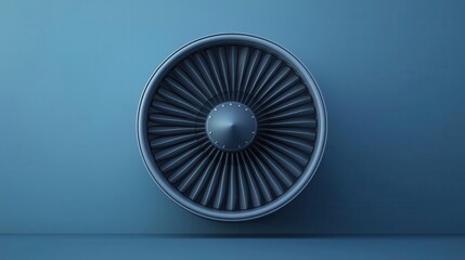 Detailed front view of jet engine fan blades in a realistic technical style, jet engine, fan blades, front view