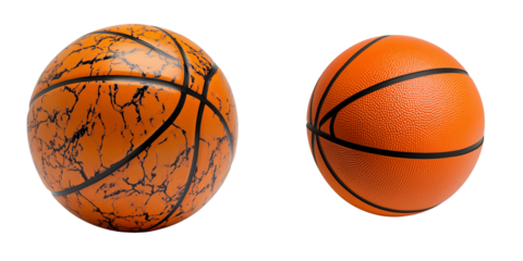 Set of a basketball, in an orange color with black lines, isolated on transparent background.