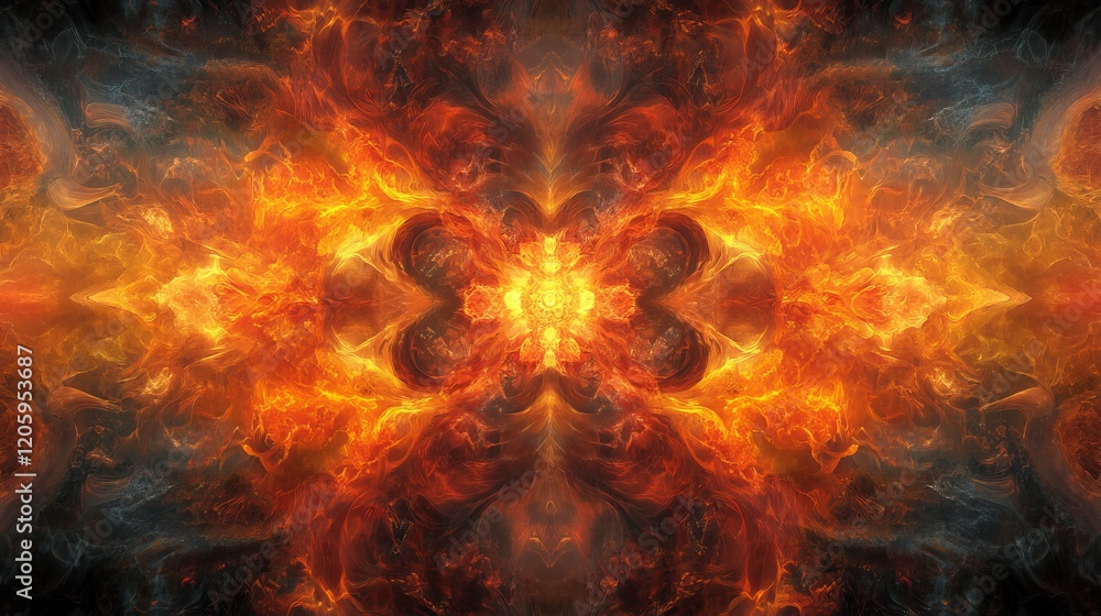 Poster dynamic blaze of fiery flames against deep black background creating a dramatic and powerful visual