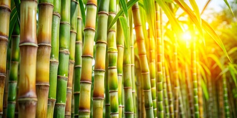 Obraz premium Fresh Sugarcane Stalks with Lush Green Leaves - Harvest Ready Crop