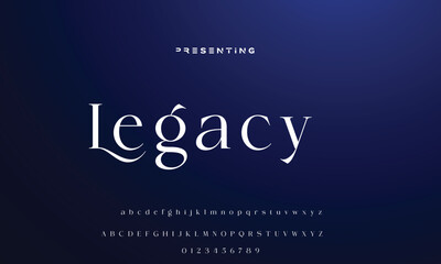 Luxury wedding alphabet letters font with tails. Typography elegant classic serif fonts and number decorative vintage retro concept for logo branding. vector illustration