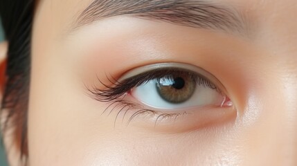 Obraz premium Close-up of a woman's eye showcasing natural beauty and makeup details.