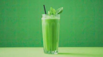 Refreshing Green Smoothie in a Glass with Mint