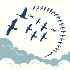 A flock of birds forming a peace sign