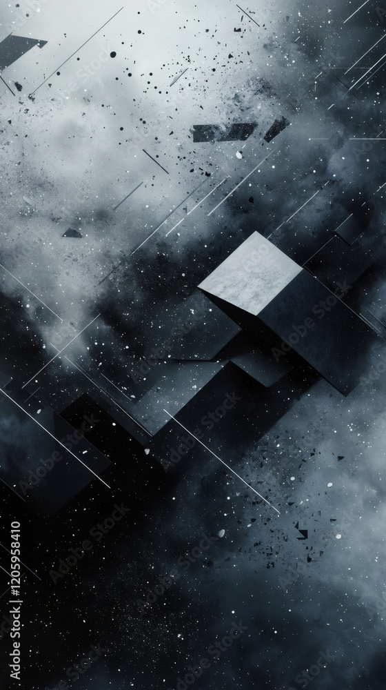 Aufkleber geometric shapes emerging from swirling cosmic dust, revealing enigmatic celestial landscape with de
