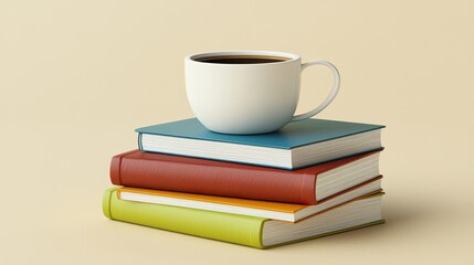 Naklejka premium Coffee Cup Resting Atop Stack Of Colorful Books