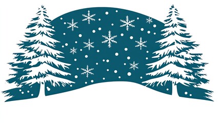 Obraz premium Winter Scene Featuring Two Pine Trees and Snowflakes