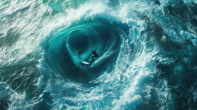 Surfer Riding A Barrel Wave In The Ocean