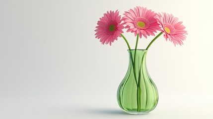 Obraz premium Pink Gerbera Daisies in a Green Glass Vase