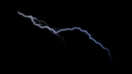 Animated blue and white electric ray or lightning bolt on black background. Isolated for composition. Seamless loop.