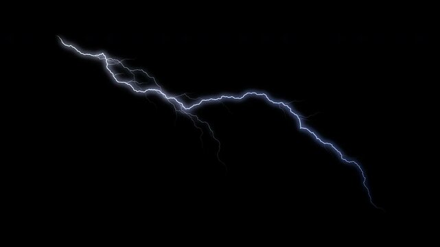 Animated blue and white electric ray or lightning bolt on black background. Isolated for composition. Seamless loop.