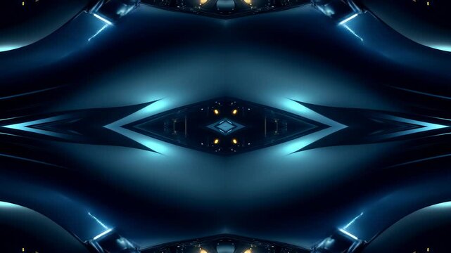Sci-fi tech intro backplate with dark metallic textures and symmetrical blue neon lights, creating a high-tech digital aesthetic