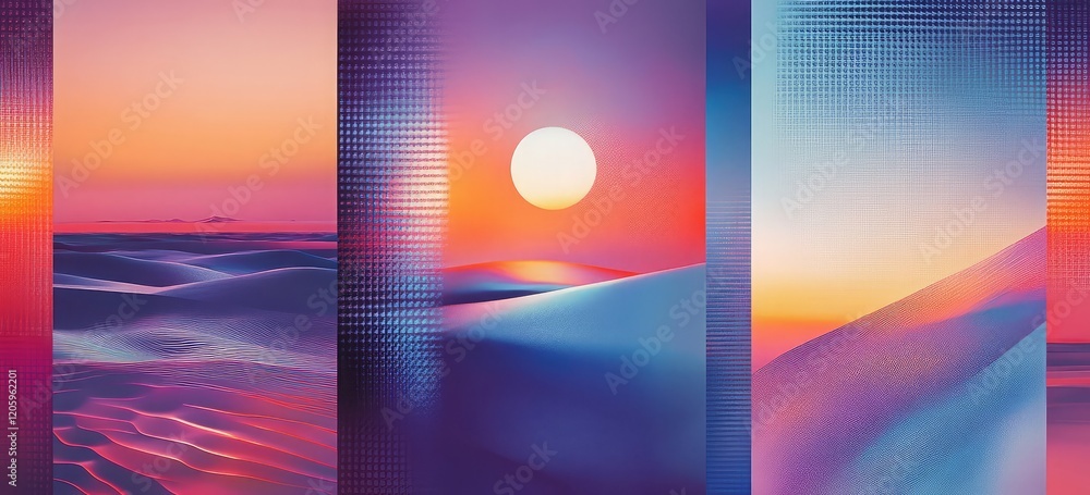 Poster geometric forms with bold iridescent textures and gradients