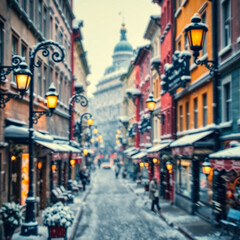 Fototapeta premium Snowy Stroll Through Timeless Streets, Winter Magic in the Old Town.