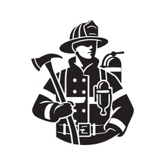 Black Color Fireman silhouette design Vector Illustration, Solid White Background (2).eps