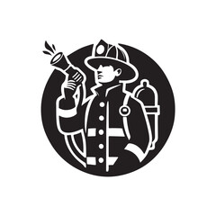 Black Color Fireman silhouette design Vector Illustration, Solid White Background (6).eps