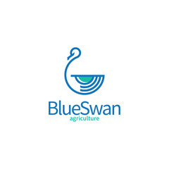 Blue swan vector logo template. Vector illustration.