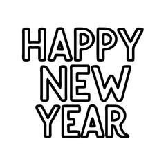 happy new year text icon, happy new year text line art - simple line art of happy new year text, perfect for happy new year text logos and icons