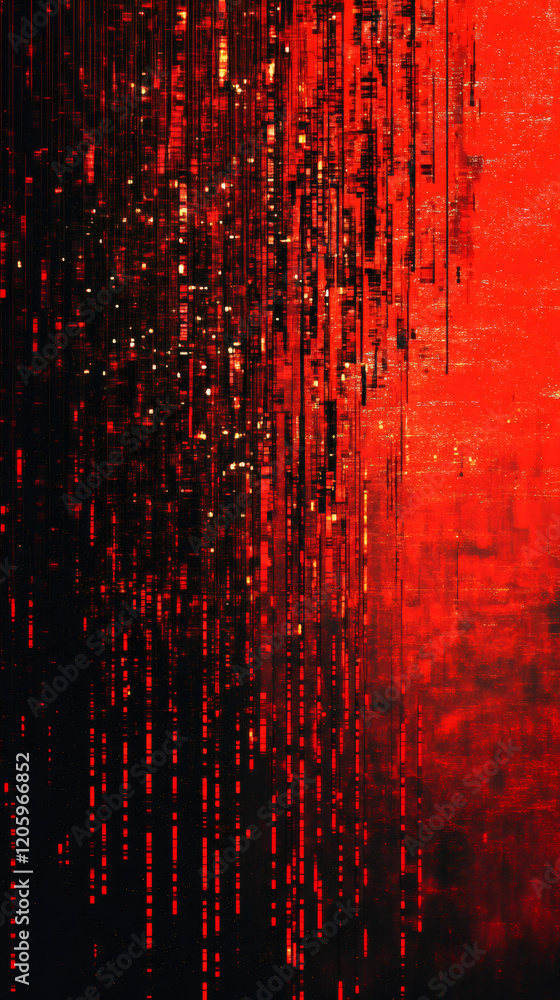 Poster Dark red and black abstract background featuring vertical lines, glittering particles, and a textured grunge effect