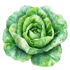 Obraz premium Vibrant Watercolor Illustration of Fresh Green Lettuce Representing Health and Nature