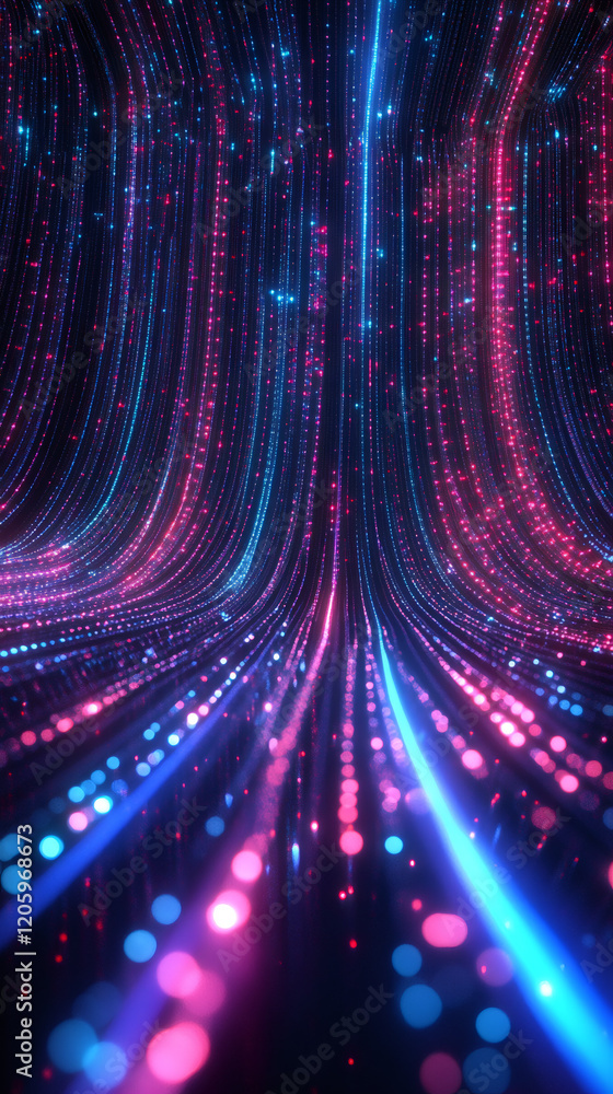 Aufkleber pink, blue particles streaming through digital realm, generating luminous bokeh backdrop with techno